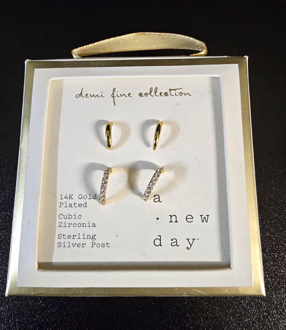 A New Day 2-Pair Earring Set 14K Gold Plated CZ Sterling Silver Post
